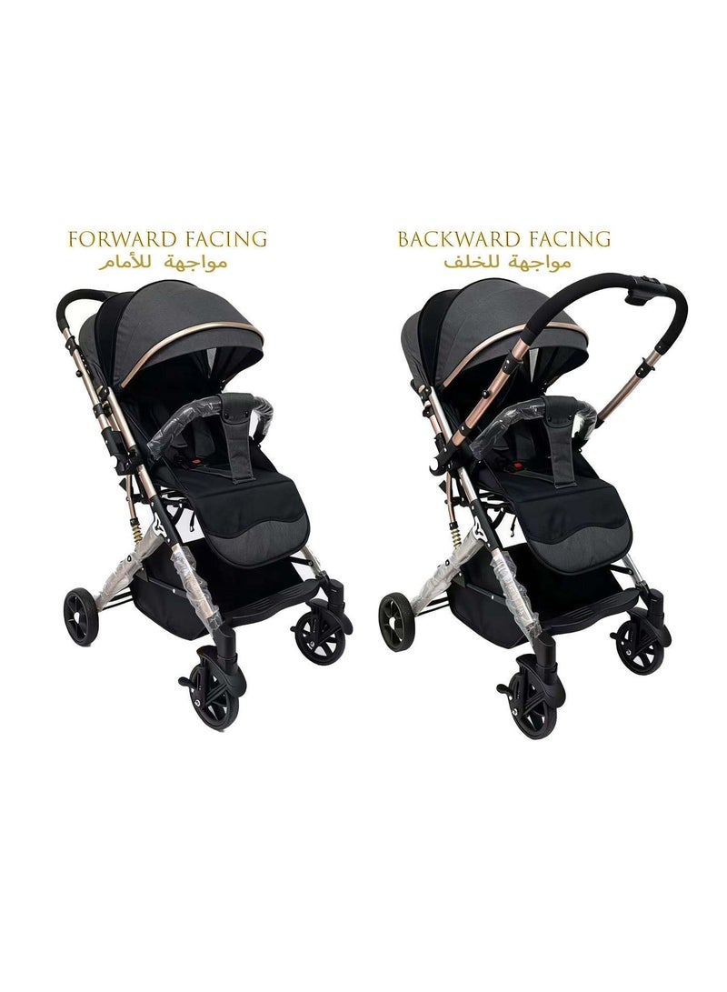 BABYCARA Ultra Lightweight Baby Stroller Folding Travel – One Hand Fold, 2-Way Facing, Gold Frame/Grey - Image 2